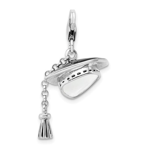 925 Silver 3-D Moveable Graduation Cap & Tassel Bracelet Charm Lobster Clasp - Picture 3 of 3